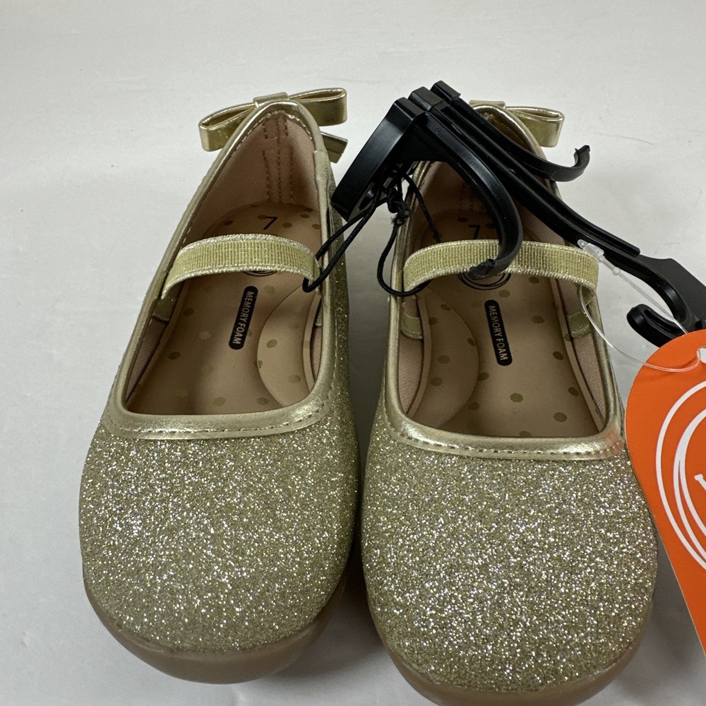 Girls‎ Size 7 Wonder Nation Gold Glitter Shoes Flat Ballet Dance Wedding New